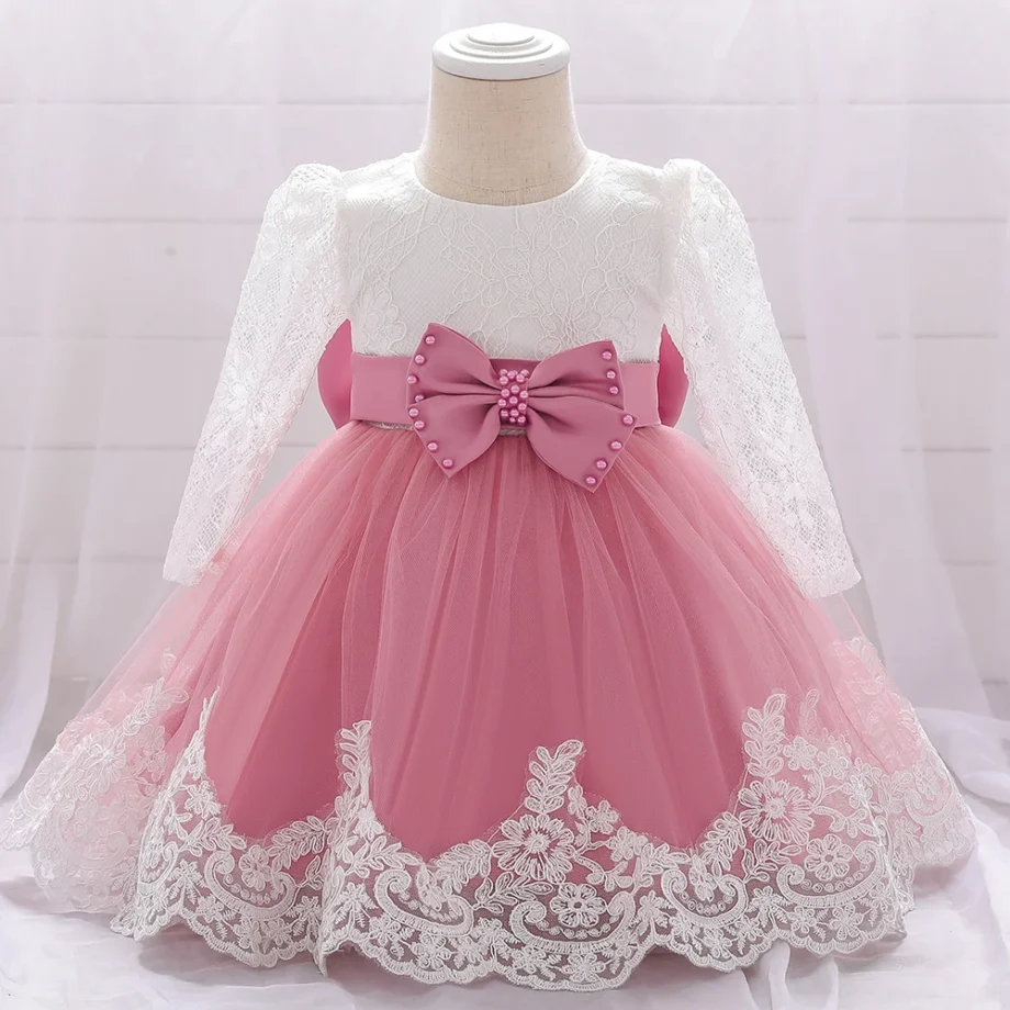 Baby Girls Lace Embroidery Birthday Party Dress Kids Big Bow Fluffy Costumes Infant Holiday Baptism Princess Gown Toddler Wear