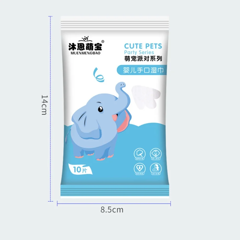 10pcs Baby Cartoon Wipes Comfortable Portable 10 Pieces Disposable Small Bag Wet Wipes Maternal And Child Shop Supermarket Gifts