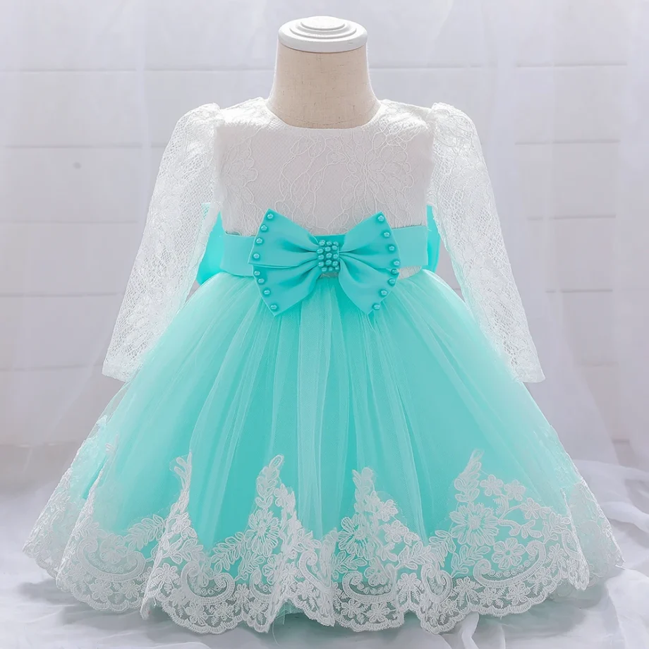 Baby Girls Lace Embroidery Birthday Party Dress Kids Big Bow Fluffy Costumes Infant Holiday Baptism Princess Gown Toddler Wear