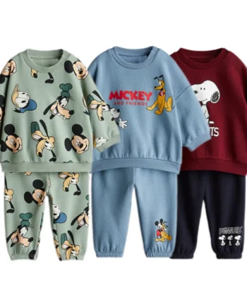 Mickey Mouse Sweatshirt+Pants Two Piece Set Spring Autumn Wear New Long Sleeve Outfits Outer Wear Cute Hoodies Trousers Suits