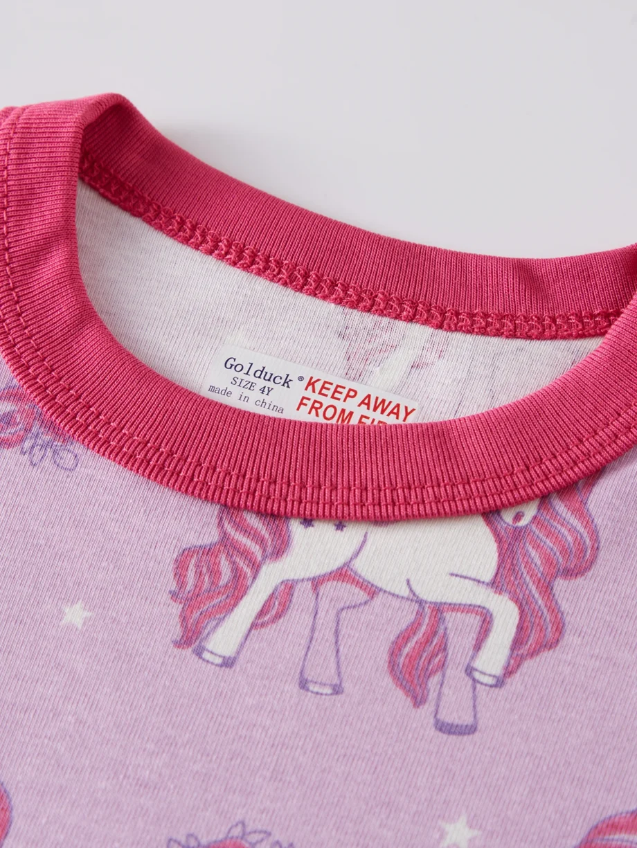 Unicorn Pajamas Set for Girls 2-8Y 100Cotton Long Sleeve Sleepwear Pink Kids Loungewear All-Season Air Conditioning Home Clothes