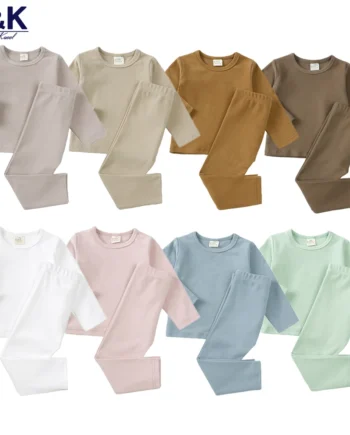 2025 Toddler Kids Pajamas Clothes Set Hight Elasticity Breathable Sleepwear Set For 9M-9T Boy Girl Solid Soft Loungewear