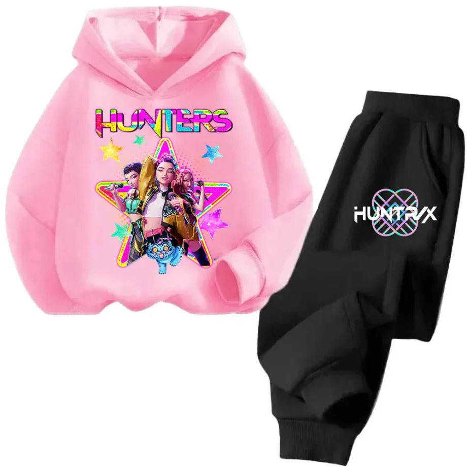 2025 movie korean style Sets Children Hoodies Kpop Demon Hunters Pullover Sweatshirt Trucksuit Cartoon Girls Boy Kids Clothes