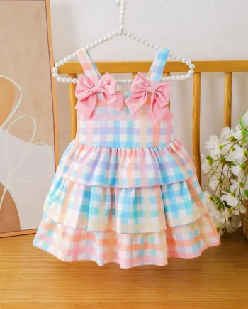 Girls Summer Butterfly Strap Plaid Cake Dress Baby Girls Clothing Checkered Skirt Dress Toddler Girls Outfit