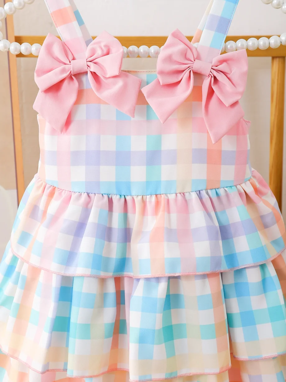 Girls Summer Butterfly Strap Plaid Cake Dress Baby Girls Clothing Checkered Skirt Dress Toddler Girls Outfit