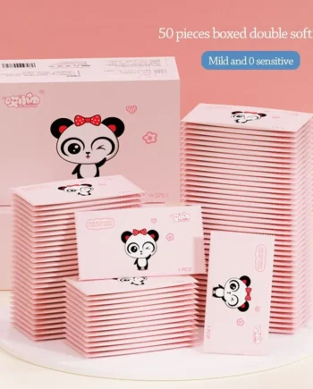 50pcs Cute Disinfection Baby Wet Wipes Non woven fabric Portable Tissue Hand Cleaning Wet Wipe Pouch Outdoor
