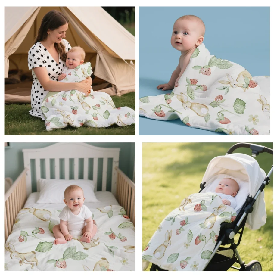 Kangobaby #My Soft Life# All Season Double Side Use Baby Cotton Padded Blanket Breathable Newborn Quilt Size 110x150cm
