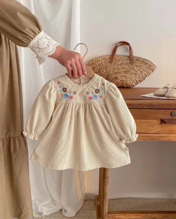Spring Autumn Baby Princess Dress Corduroy Infant Girl Long Sleeved Embroidered Dress Baby Clothes 0-3y