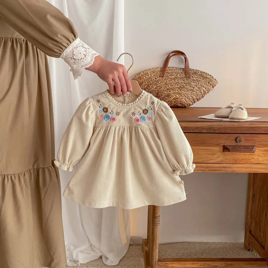 Spring Autumn Baby Princess Dress Corduroy Infant Girl Long Sleeved Embroidered Dress Baby Clothes 0-3y