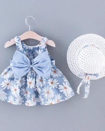 (Girls 0-3 Years Old) Summer New Girls Dress Floral Print Little Fresh Everyday Sweet Princess Dress with Bow