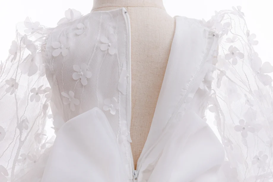 Baby Elegant Dress Girls Butterfly White Dress Kids Baptism Wedding Gown for Celebration Baby First Birthday Party Ball Dress