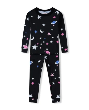 Girls' Nightwear Set - Space Theme Cotton Pajamas Breathable & Comfortable 2-8 Years Kids Loungewear 100% Cotton Kids Sleepwear