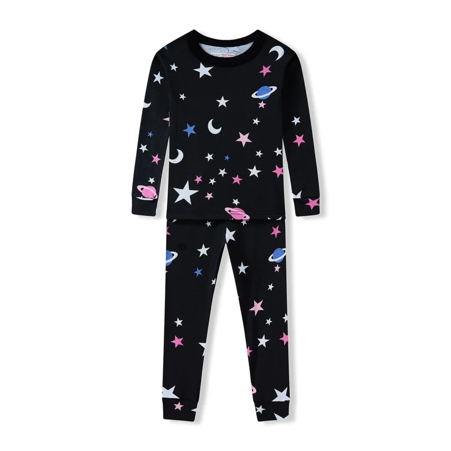 Girls' Nightwear Set - Space Theme Cotton Pajamas Breathable & Comfortable 2-8 Years Kids Loungewear 100% Cotton Kids Sleepwear