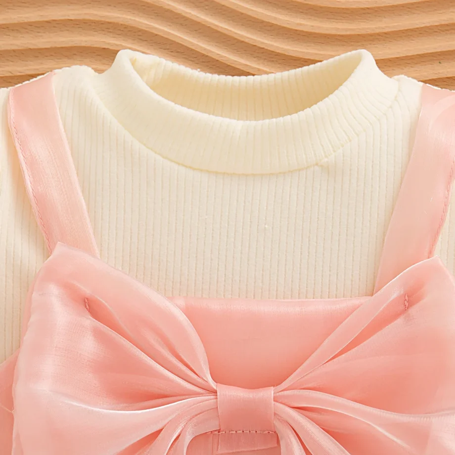 Baby Girl Dress Spring And Autumn Cotton Long Sleeved Bow Flower Mesh Baby Dresses Cute And Casual Girls' Clothing