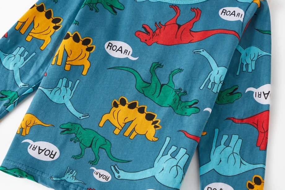 Kids Pajama Set 100% Cotton Soft Dinosaur Print Loungewear Long Sleeve Pjs Sleepwear for Toddler Boys Girls Age 1-8 Years
