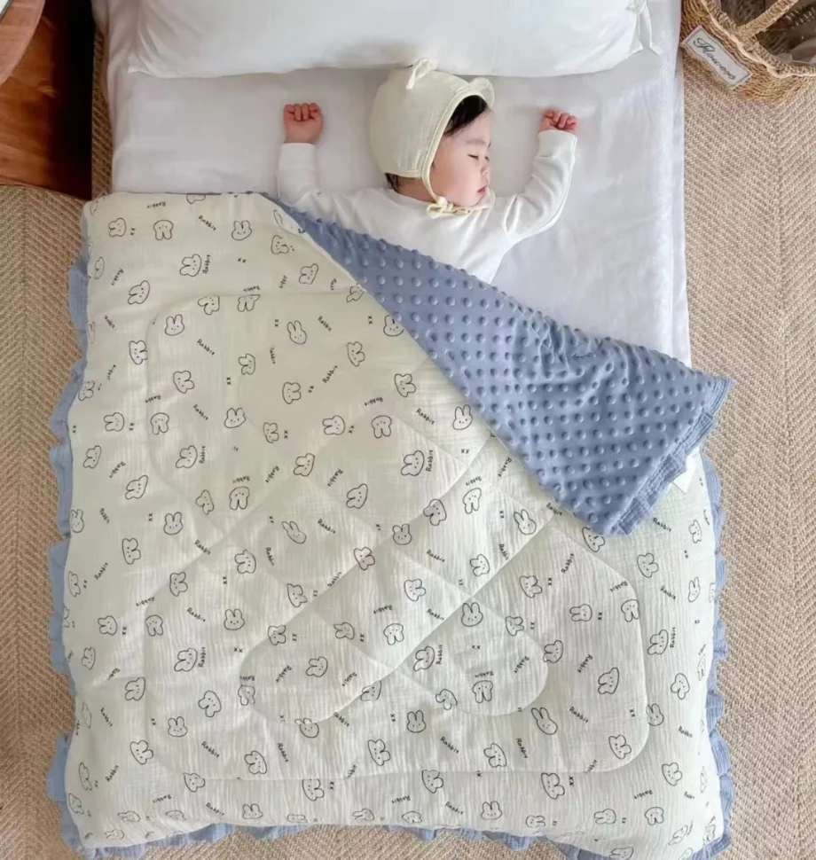 Baby Quilt Cartoon Bear Bunny Newborn Nap Quilts Soft Cotton Infant Blanket Spring Fall Winter Swaddle Wrapped Bedding 100*100CM