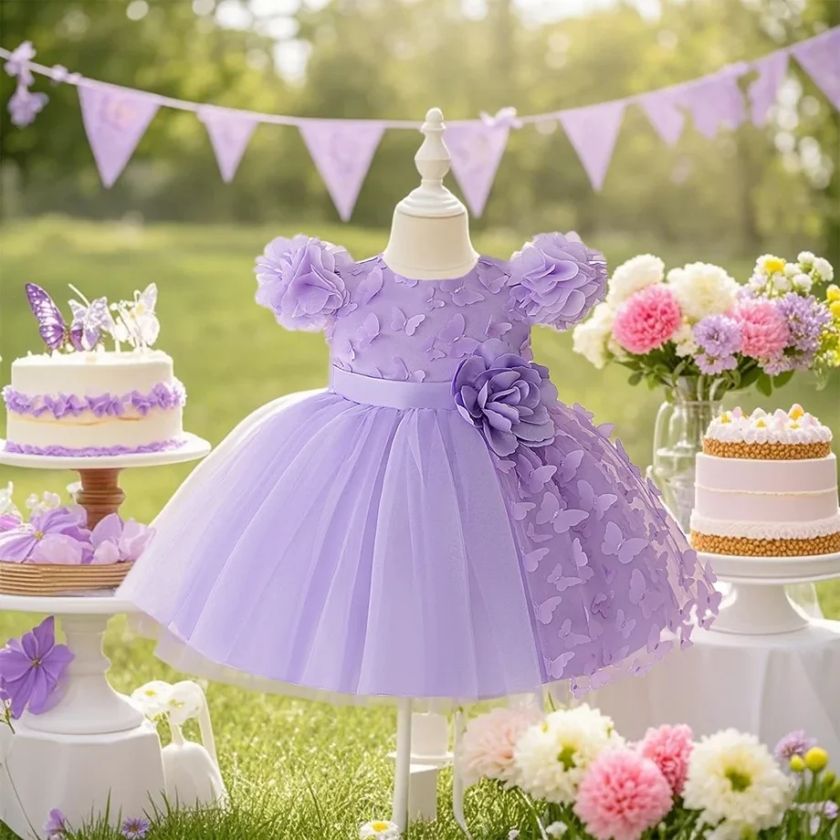 Baby girl purple butterfly dress romantic girl cute floral sweet holiday dress, perfect for summer outings charming butterfly