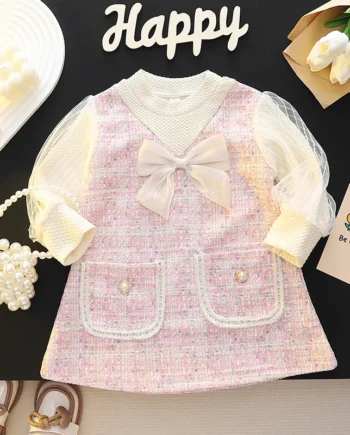 Elegant Children'S Dresses For Girls Fashion Bow Long Sleeve Princess Kids Birthday Party Dress Spring Soft Baby Clothes Outfit