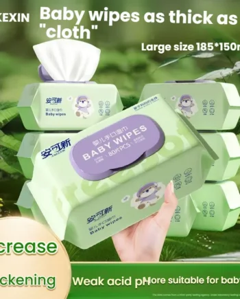 Ankexin Baby Wipes for Hands & Mouth, Extra Large and Thick, 80 Count, Safe for Ingestion, Soft & Gentle on Skin, Durable