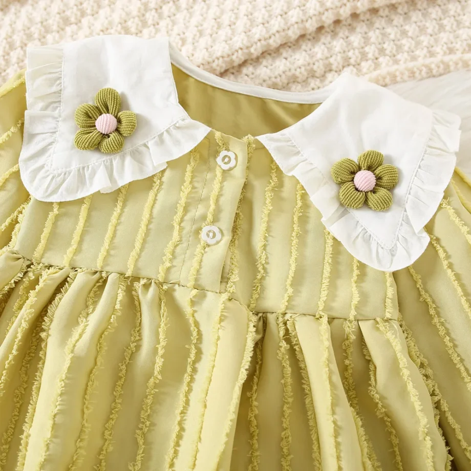 Children's Dress Autumn Korean Edition Girls' Sharp Neck Long Sleeve Skirt Baby Girl's Elegant Princess Skirt
