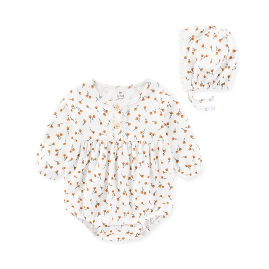 Fashion Cute Short/Long Baby Girls Bodysuit +Hats（Headband） 3-24Months Sweet Cute Newborn Girl clothing sets