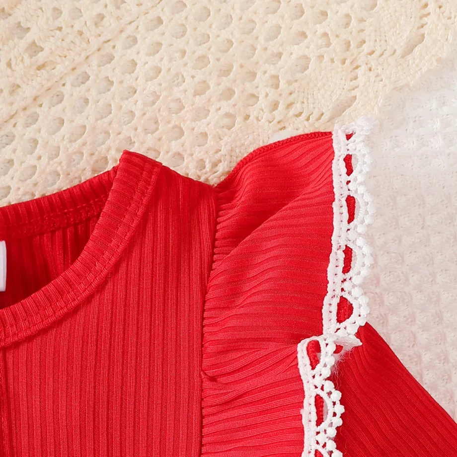 Baby Girl Festival Party Dress Red Ruffle Mesh Long Sleeve Dress+Bow suitable 0-24 Months Baby Girl New Year Dress