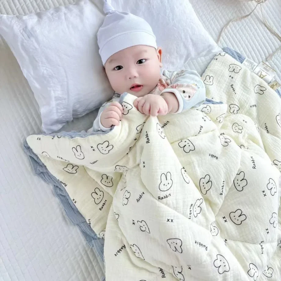 Baby Quilt Cartoon Bear Bunny Newborn Nap Quilts Soft Cotton Infant Blanket Spring Fall Winter Swaddle Wrapped Bedding 100*100CM