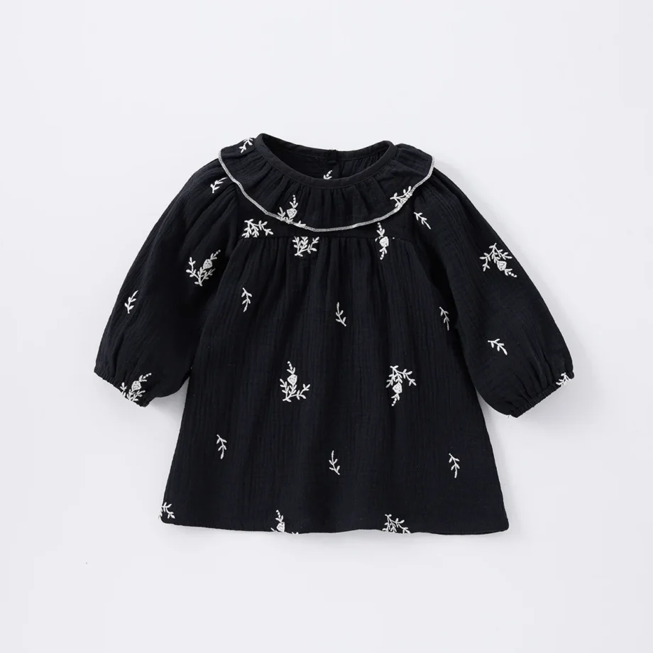 Korean version of ins children's dress for girls soft cotton yarn full embroidered floral dress for baby girls casual princess s