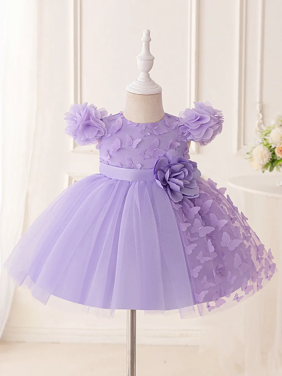 Baby girl purple butterfly dress romantic girl cute floral sweet holiday dress, perfect for summer outings charming butterfly