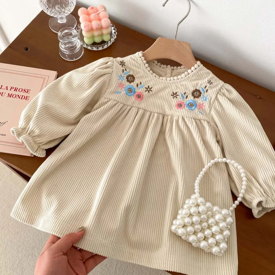 Spring Autumn Baby Princess Dress Corduroy Infant Girl Long Sleeved Embroidered Dress Baby Clothes 0-3y