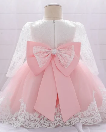 Baby Girls Lace Embroidery Birthday Party Dress Kids Big Bow Fluffy Costumes Infant Holiday Baptism Princess Gown Toddler Wear