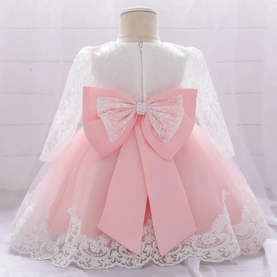 Baby Girls Lace Embroidery Birthday Party Dress Kids Big Bow Fluffy Costumes Infant Holiday Baptism Princess Gown Toddler Wear