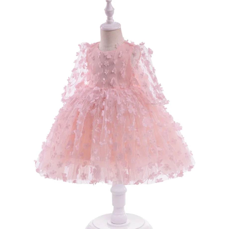 Baby Elegant Dress Girls Butterfly White Dress Kids Baptism Wedding Gown for Celebration Baby First Birthday Party Ball Dress