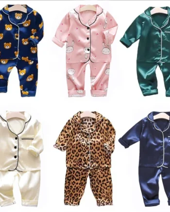 Toddler Girls Silk Satin Pajamas Sets Cartoon Kids Boys Pyjamas Baby Sleepwear Suit Girl Casual Home Wear Clothes Boy Loungewear
