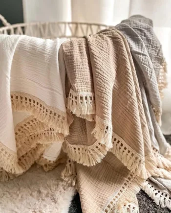 Cotton Muslin Swaddle Blankets for Newborn Baby Tassel Receiving Blanket New Born Swaddle Wrap Infant Sleeping Quilt Bed Cover