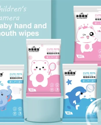 10pcs Baby Cartoon Wipes Comfortable Portable 10 Pieces Disposable Small Bag Wet Wipes Maternal And Child Shop Supermarket Gifts