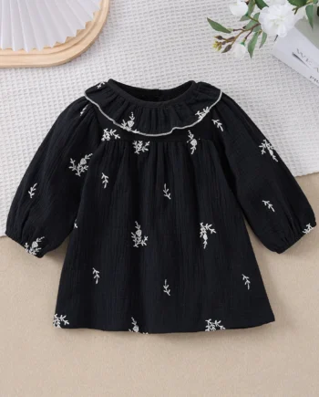 Korean version of ins children's dress for girls soft cotton yarn full embroidered floral dress for baby girls casual princess s