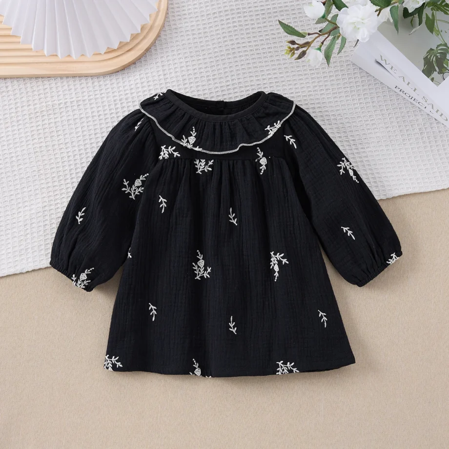 Korean version of ins children's dress for girls soft cotton yarn full embroidered floral dress for baby girls casual princess s