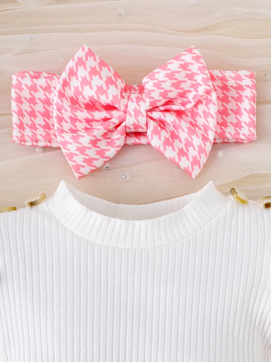 3PCS Summer new style girls 0-1 years old sweet and lovely short-sleeved houndstooth dress