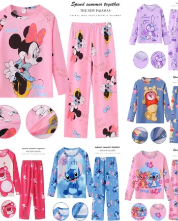 Minnie Stitch Kids Pajama Sets Long Sleeve Loungewear with Cute Animal Print Soft Sleepwear for Boys/Girls Cartoon Sleep Pants
