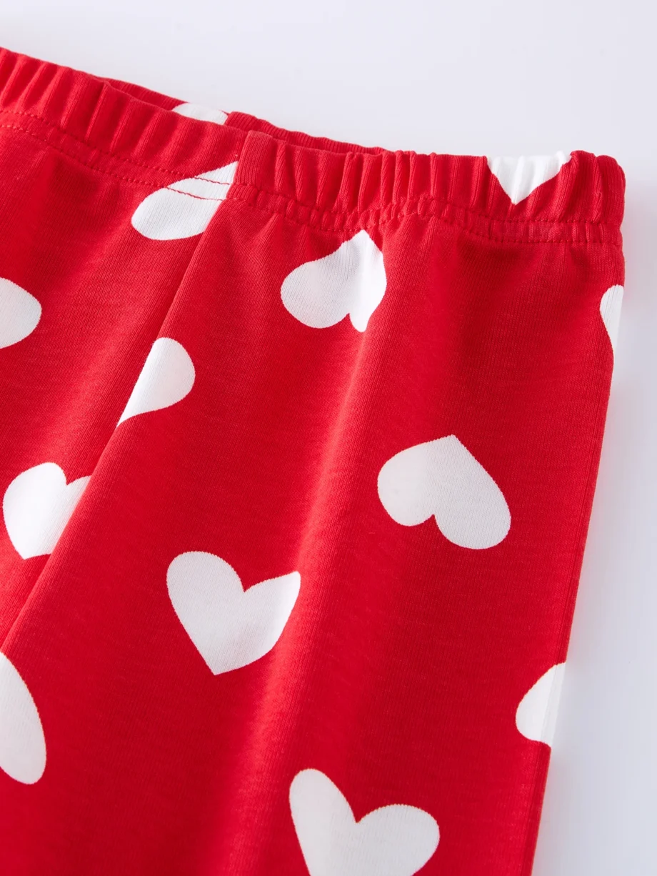 2-8 Years Girls' Nightwear - Red Cotton Pajama Set with Heart Design Cozy Stretchy Loungewear Long Sleeve PJS Kids Home Clothes