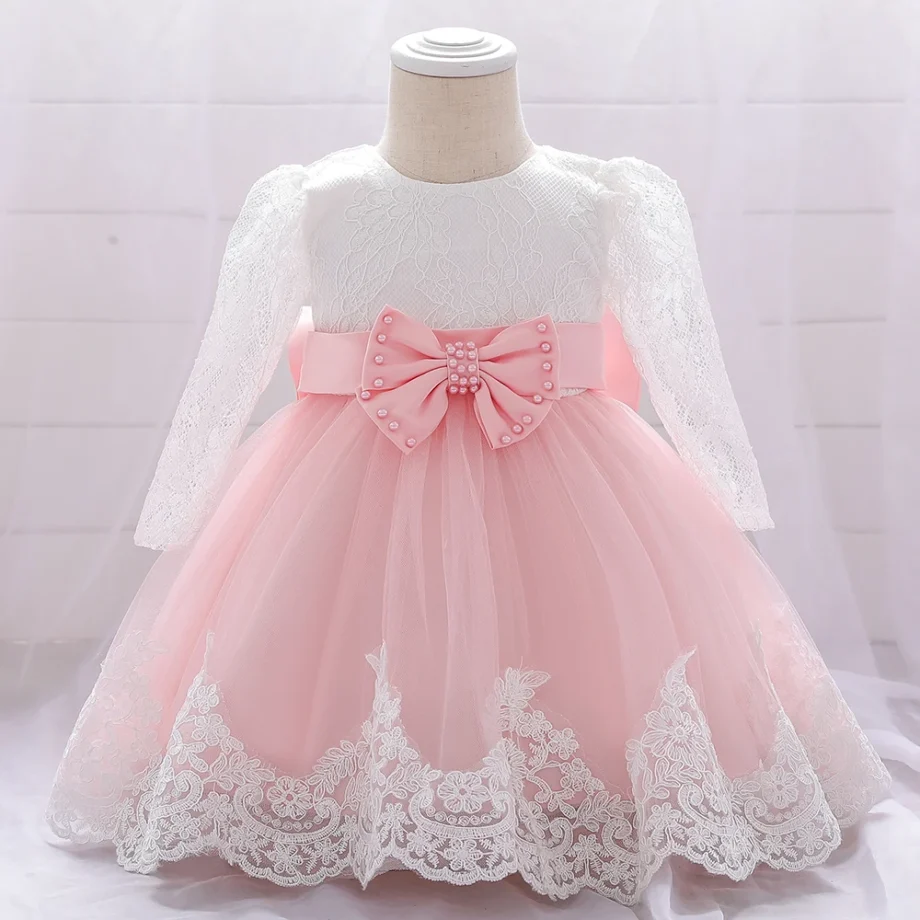 Baby Girls Lace Embroidery Birthday Party Dress Kids Big Bow Fluffy Costumes Infant Holiday Baptism Princess Gown Toddler Wear