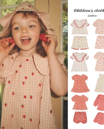 Summer Girl Plaid Dress 2025 New Elegant Embroidered Strawberry Girl Princess Dress Cotton Casual Party Children's Clothing