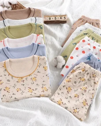 Kids Pajama Set Pure Cotton Cartoon Floral Boys Sleepwear Girls Loungewear Suit Children Sleep Set 1-6Y Soft Sleepwear Outfit