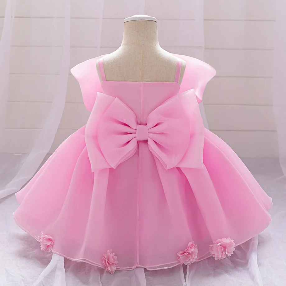 Baby girl pink sweet dress with big bow design young girl dress fashionable and textured girl's clothing suitable for parties