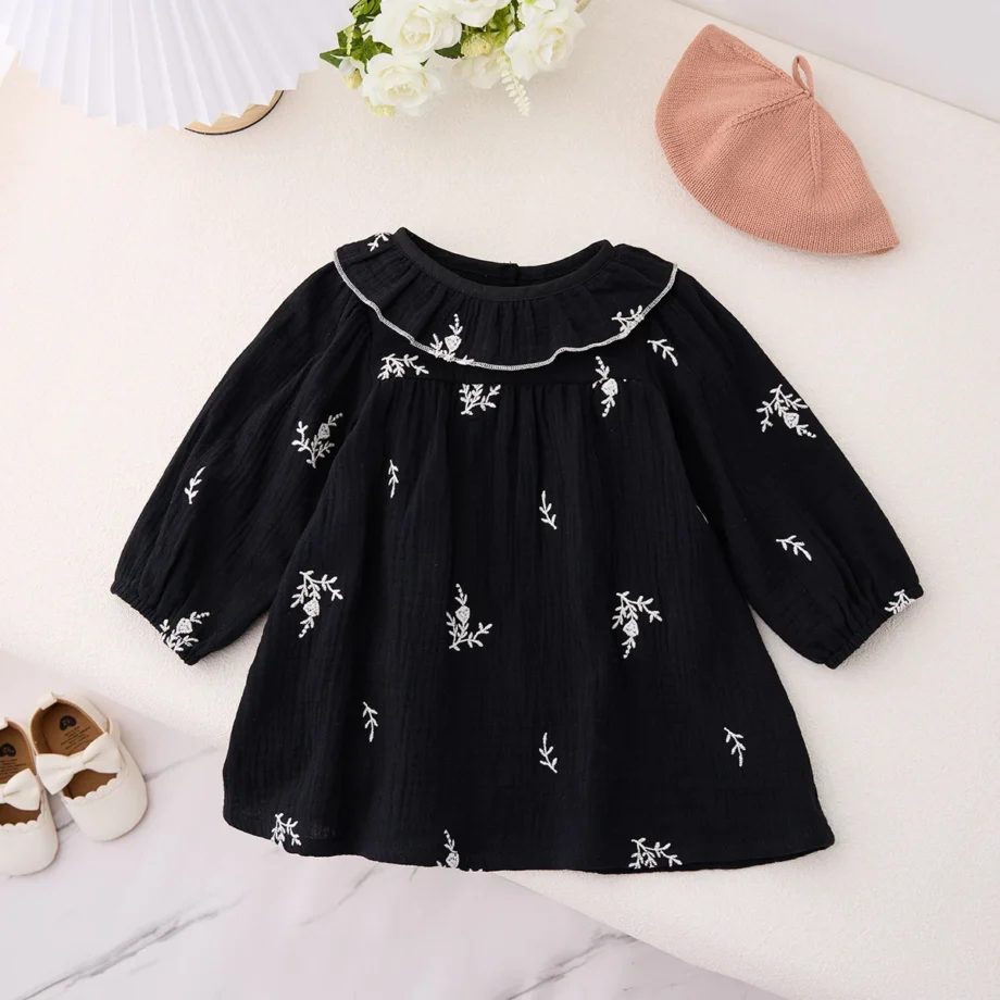 Korean version of ins children's dress for girls soft cotton yarn full embroidered floral dress for baby girls casual princess s