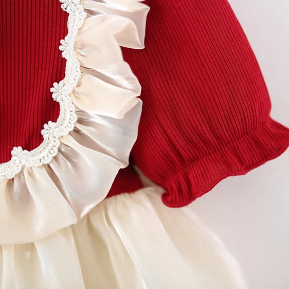 Baby Girl Dress Summer Cotton Bow-Tie Color-Block Bubble Sleeve Baby Dresses Cute Fluffy Princess Dress Girls' Clothing