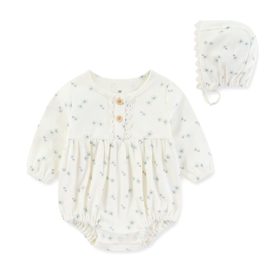 Fashion Cute Short/Long Baby Girls Bodysuit +Hats（Headband） 3-24Months Sweet Cute Newborn Girl clothing sets