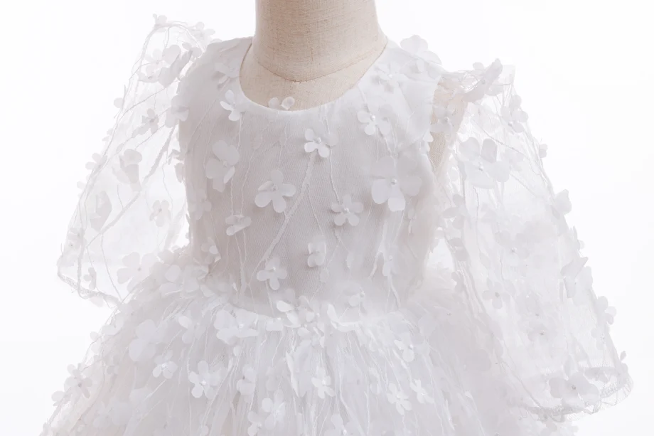 Baby Elegant Dress Girls Butterfly White Dress Kids Baptism Wedding Gown for Celebration Baby First Birthday Party Ball Dress