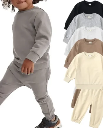 2025 Kid Boys Clothing Tracksuit 2 Pieces Set Warm Fleece Plain Top Sweatshirt+Pants Loungewear Suit Children Girl Clothes 1-13T